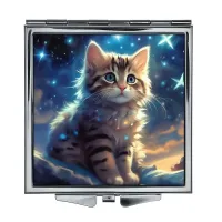 Складное зеркало квадратное Котенок на фоне звездного неба ZER2-1036