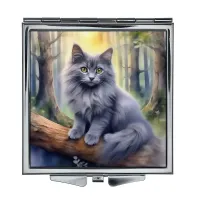 Складное зеркало квадратное Серый кот в лесу ZER2-1038