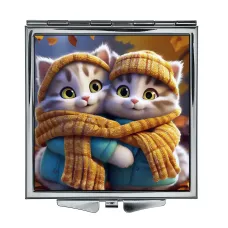 Складное зеркало квадратное Два котенка ZER2-1042