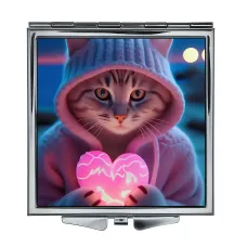 Складное зеркало квадратное Кошка с сердцем ZER2-1043