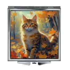 Складное зеркало квадратное Кот в осеннем лесу ZER2-1063