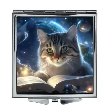 Складное зеркало квадратное Кот и книга ZER2-1064