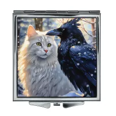 Складное зеркало квадратное Кот и ворон ZER2-1073