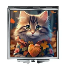 Складное зеркало квадратное Котенок осень ZER2-1076