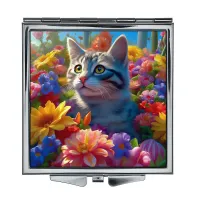 Складное зеркало квадратное Кошка в цветах ZER2-1080