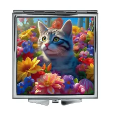 Складное зеркало квадратное Кошка в цветах ZER2-1080