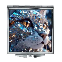 Складное зеркало квадратное Кошка стразы ZER2-1089