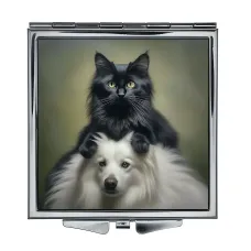 Складное зеркало квадратное Друзья кошка и собака ZER2-1104