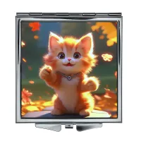 Складное зеркало квадратное Рыжий котенок осень ZER2-1106