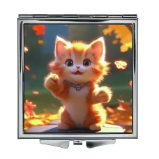 Складное зеркало квадратное Рыжий котенок осень ZER2-1106