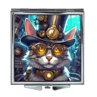 Складное зеркало квадратное Кот цилиндр стимпанк ZER2-1112