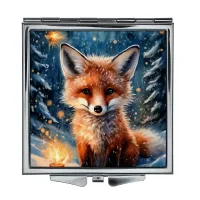 Складное зеркало квадратное Лисенок в зимнем лесу ZER2-1138