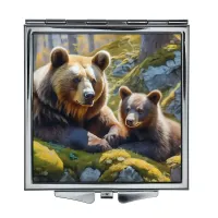 Складное зеркало квадратное Медведица и медвежонок ZER2-1155