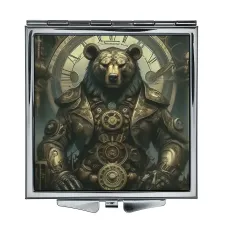 Складное зеркало квадратное Медведь стимпанк ZER2-1165