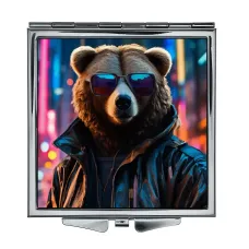 Складное зеркало квадратное Медведь в очках ZER2-1169
