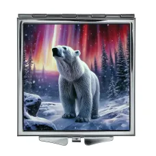 Складное зеркало квадратное Белый медведь северное сияние ZER2-1170