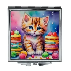 Складное зеркало квадратное Кот и панкейки ZER2-1180