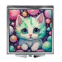 Складное зеркало квадратное Белый котенок и шарики ZER2-1182