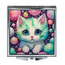 Складное зеркало квадратное Белый котенок и шарики ZER2-1182