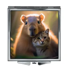 Складное зеркало квадратное Капибара и кошка ZER2-1213