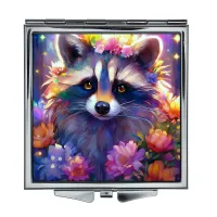 Складное зеркало квадратное Енот и цветы ZER2-1228