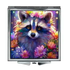 Складное зеркало квадратное Енот и цветы ZER2-1228