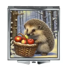 Складное зеркало квадратное Ёж с лукошком