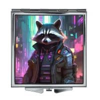 Складное зеркало квадратное Енот киберпанк ZER2-1254