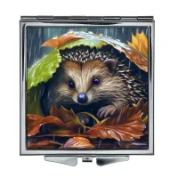 Складное зеркало квадратное Ёж под дождем ZER2-1263