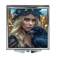 Складное зеркало квадратное Девушка и ворона ZER2-1271