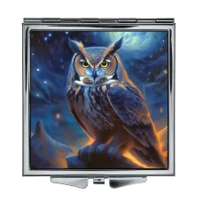 Складное зеркало квадратное Сова на фоне ночного неба ZER2-1295