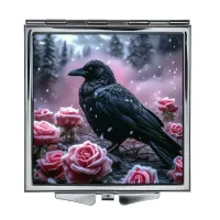 Складное зеркало квадратное Ворона и розы ZER2-1301