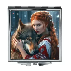 Складное зеркало квадратное Женщина и волк ZER2-1335