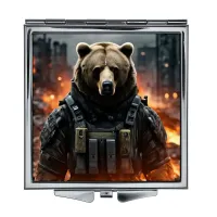 Складное зеркало квадратное Медведь воин ZER2-1341