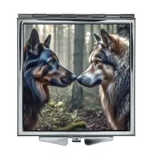 Складное зеркало квадратное Собака и волк ZER2-1346