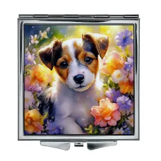 Складное зеркало квадратное Щенок и цветы ZER2-1351