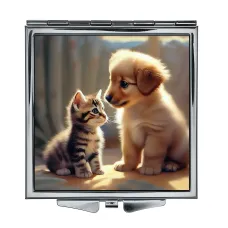 Складное зеркало квадратное Щенок и котенок ZER2-1365