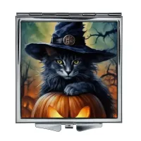 Складное зеркало квадратное Кот чародей с тыквой ZER2-1375