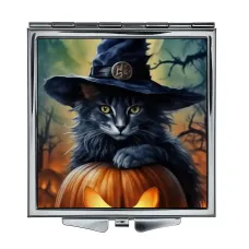 Складное зеркало квадратное Кот чародей с тыквой ZER2-1375