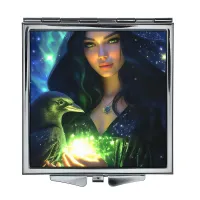 Складное зеркало квадратное Молодая ведьма с птицей