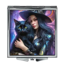 Складное зеркало квадратное Колдунья и черная кошка ZER2-1387