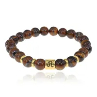Браслет Знаки Зодиака - Лев с натуральным Тигровым глазом 8мм BSZE02-17