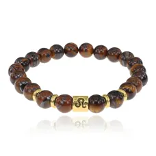 Браслет Знаки Зодиака - Лев с натуральным Тигровым глазом 8мм BSZE02-17