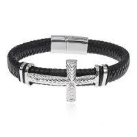 Кожаный браслет Крест, 21см BS790