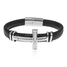 Кожаный браслет Крест, 21см BS790