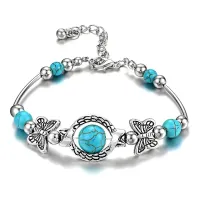 Браслет Две бабочки с бирюзой, 25см BS792