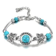 Браслет Две бабочки с бирюзой, 25см BS792