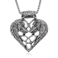 Амулет Сердце (волк, волчица и трикветр) на цепочке, 4,5х4см AC228