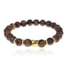 Браслет Знаки Зодиака - Стрелец с натуральным Тигровым глазом 8мм BSZE02-21