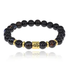 Браслет Знаки Зодиака - Козерог с натуральным Черным агатом 8 мм BSZE02-22